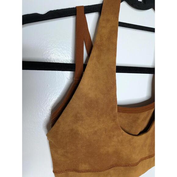 Gymshark Sports Bra Womens Small Brown Tie Dye Ribbed Halter Racerback Yoga - Picture 2 of 6